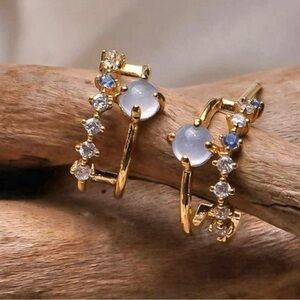 Delicate Small Blue Opal Stud Hoop Earrings